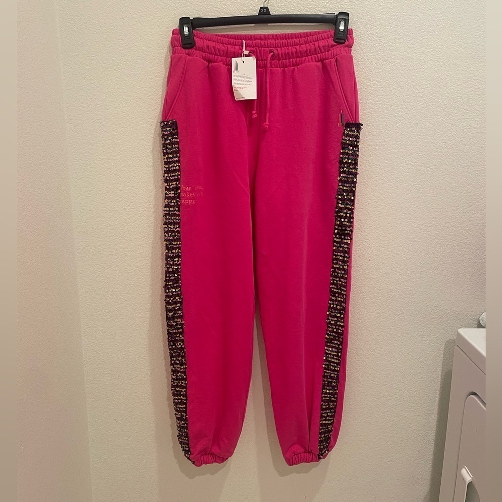 Womens Hot Pink Sequence Size Small Joggers Sweatpants